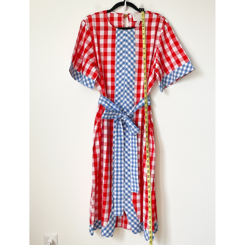 Sail to Sable x Pencil & Paper Co Gingham Caftan Midi Dress Womens XXL Red Blue - Picture 10 of 15